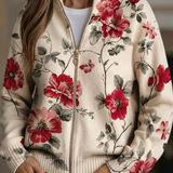 Wilhelmine™ | Vintage Rózsanyomott Zip Kardigán