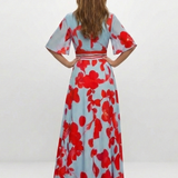 Gabriella Budapest | Virágmintás, V-nyakú maxi ruha