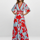 Gabriella Budapest | Virágmintás, V-nyakú maxi ruha