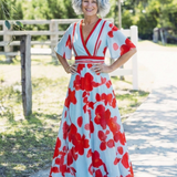 Gabriella Budapest | Virágmintás, V-nyakú maxi ruha